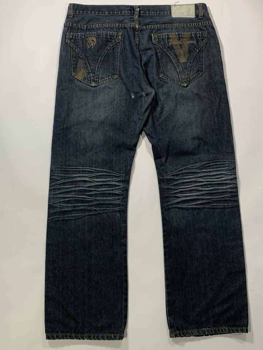 Diesel Industry Jeans 40 Distressed Dark Wash Wide Straight Leg Denim